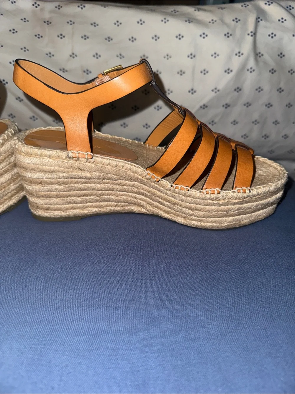 Tory Burch Tan Leather Espadrille Wedge Sandals - Sz. 8.5